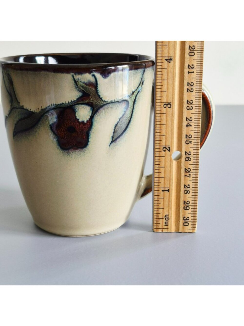 Mikasa Desert Bloom Coffee Mug Set Glossy Beige Stoneware Dark Red & Gray Floral - Picture 9 of 10